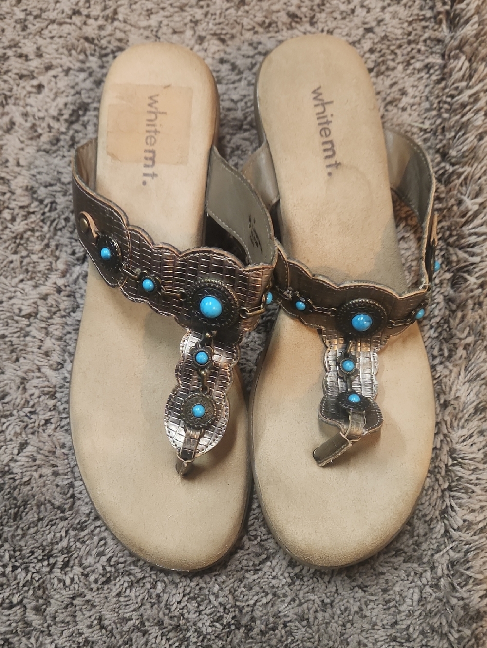White Mountain Bronze Sandal Thong with Turquoise Accents